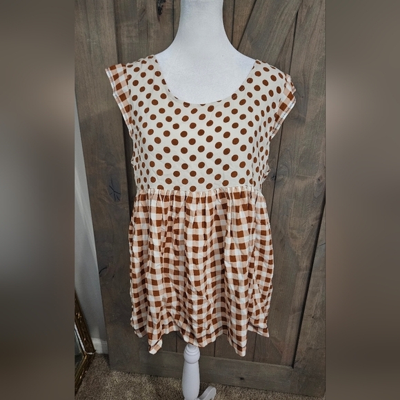 MATILDA JANE Feeling Collegiate Polka Dot and Checkered Babydoll Blouse.M NWT - Picture 5 of 13